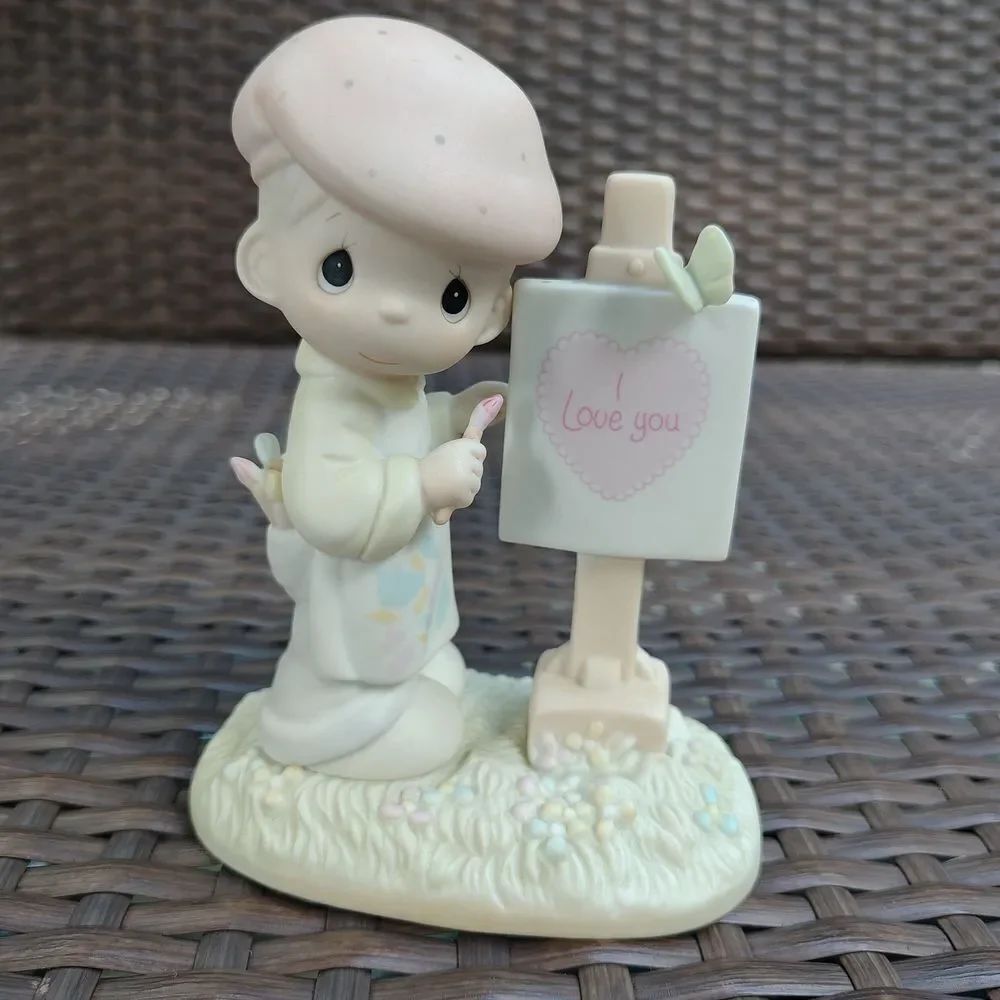 Precious Moments Cream and Pink Figurine with Love Sign Valentine